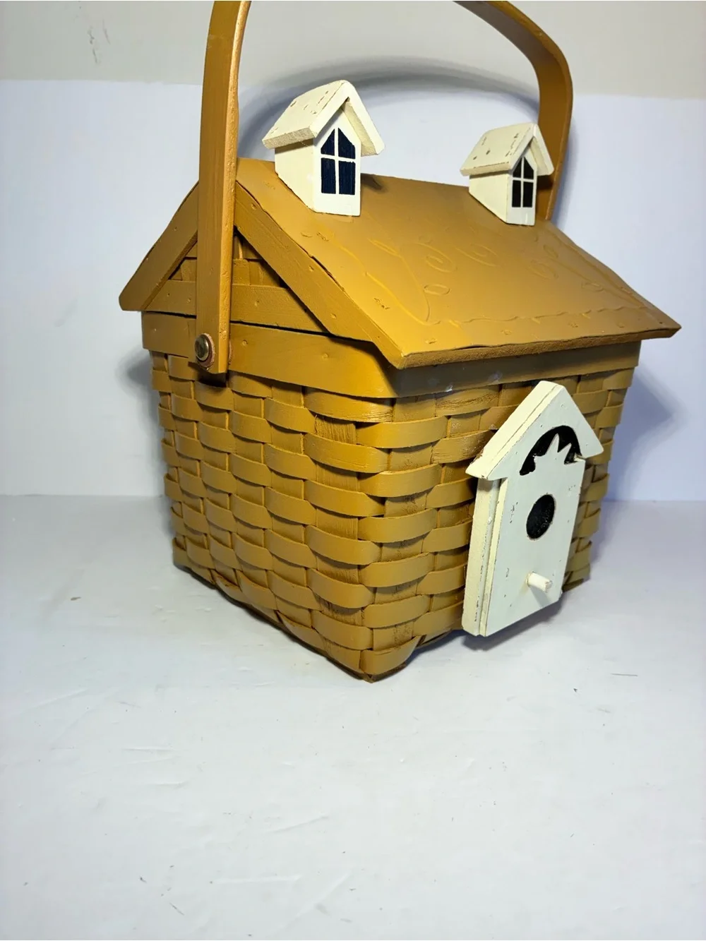 A.T. Imports Woven Wood Cottage Birdhouse Basket Farmhouse Decor